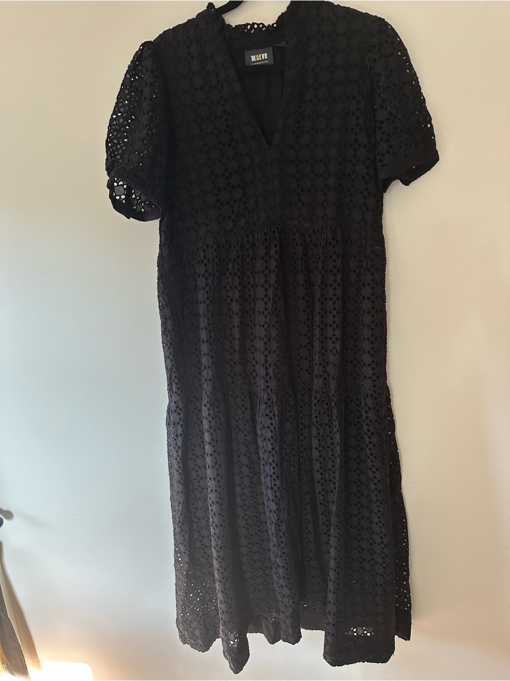 Anthropologie Black Eyelet Midi Dress